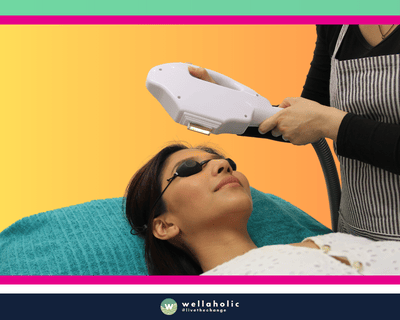 Treatment: Elight Monthly Facial In the bustling city of Singapore, a woman is experiencing the rejuvenating Elight Monthly Facial treatment at Wellaholic. This advanced facial treatment is designed to help individuals achieve their skincare goals by using a combination of IPL (Intense Pulsed Light) and RF (Radio Frequency) technologies to rejuvenate the skin and reduce signs of aging. The Elight Monthly Facial treatment is a non-invasive procedure that uses IPL to target and reduce skin irregularities such as pigmentation, redness, and acne scars, while the RF technology stimulates collagen production to firm and tighten the skin. This dual-action process results in a smoother, clearer, and more youthful complexion. The effectiveness of the Elight Monthly Facial treatment is widely recognized. Many customers have reported visible improvements in their skin texture and tone after just a few sessions, making it a popular choice for those seeking a safe and effective skincare treatment. The woman undergoing the treatment is in the capable hands of Wellaholic’s professional staff. Their expertise and dedication to customer satisfaction ensure a positive and comfortable experience throughout the treatment process.