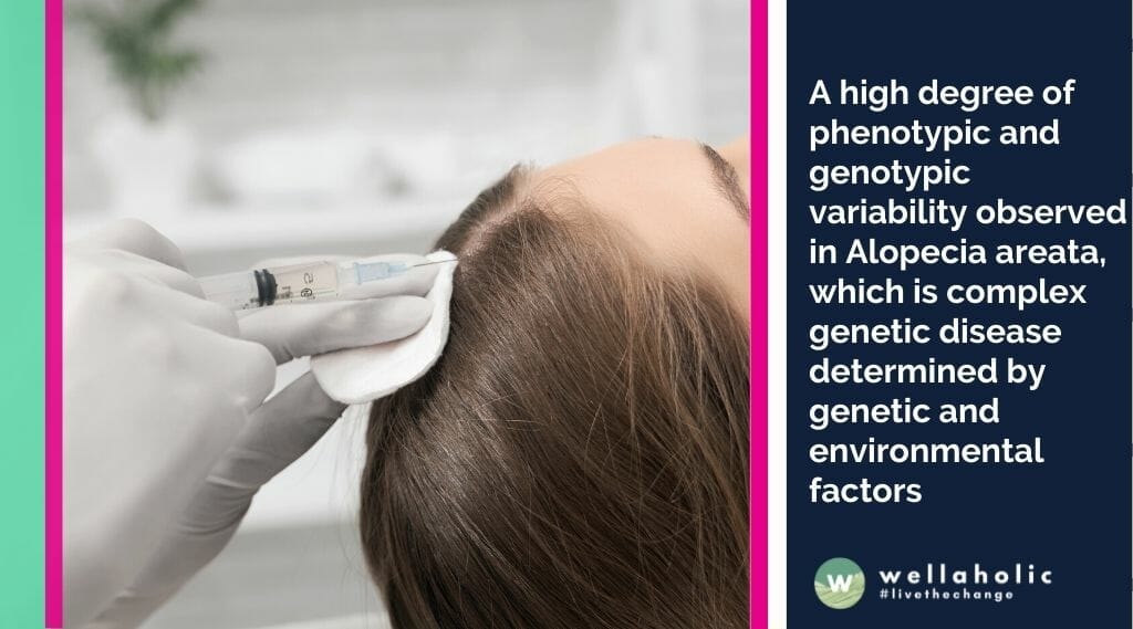 A high degree of phenotypic and genotypic variability observed in Alopecia areata, which is complex genetic disease determined by genetic and environmental factors