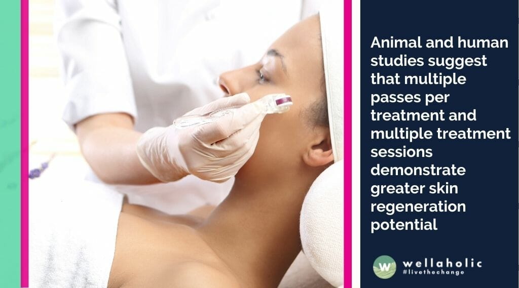 Animal and human studies suggest that multiple passes per treatment and multiple treatment sessions demonstrate greater skin regeneration potential