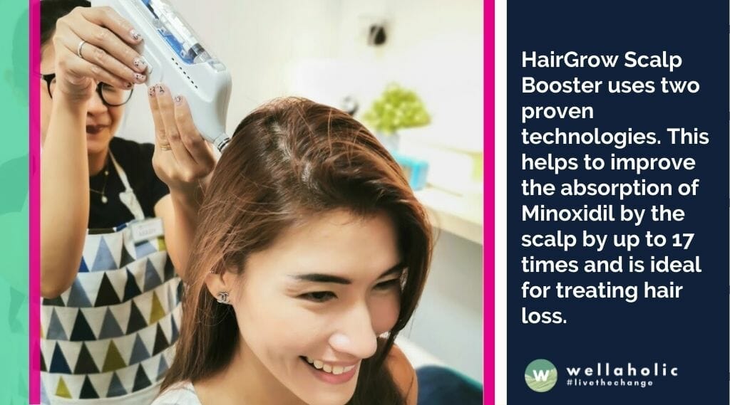 HairGrow Scalp Booster uses two proven technologies of WellaBoost - Method One (High Pressure Jet Spray) and Method Two (Electroporation). This helps to improve the absorption of Minoxidil by the scalp by up to 17 times and is ideal for treating hair loss.