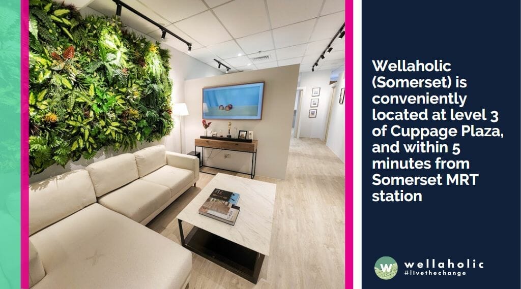 Wellaholic (Somerset) is conveniently located at level 3 of Cuppage Plaza, and within 5 minutes from Somerset MRT station