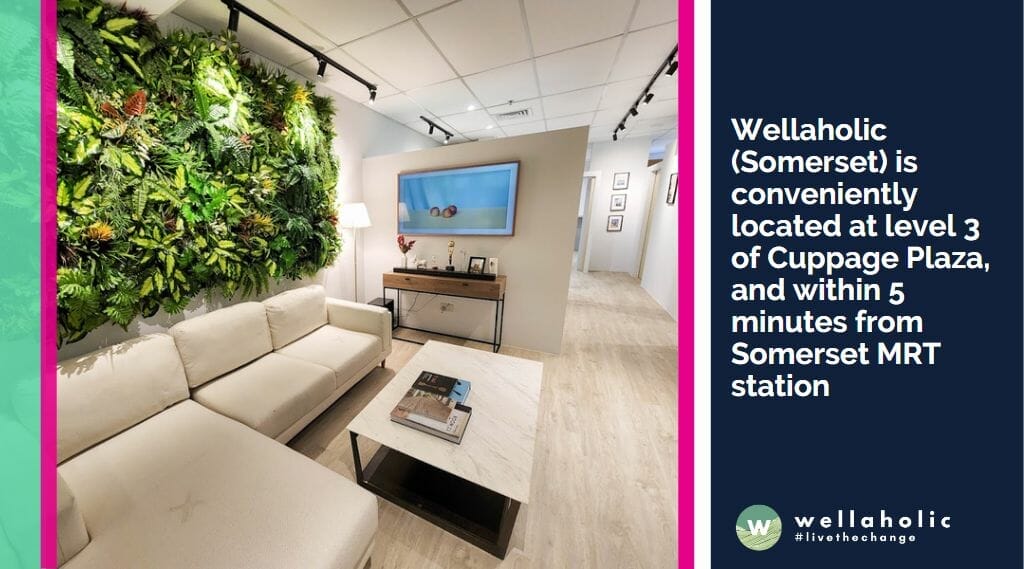 Wellaholic (Somerset) is conveniently located at level 3 of Cuppage Plaza, and within 5 minutes from Somerset MRT station