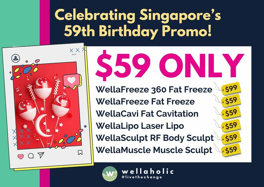 Singapore is turning 59 this August. What better way to celebrate than with amazing $59 deals from Wellaholic? We are offering a range of slimming treatments at incredible prices. You can enjoy treatments worth up to $309 for just $59 or $99!
