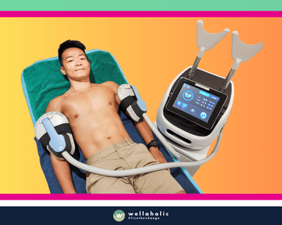 In the heart of Singapore, a male customer is experiencing the state-of-the-art WellaMuscle treatment at Wellaholic. This advanced treatment is designed to help individuals achieve their fitness goals by using EMS (Electrical Muscle Stimulation) technology to enhance muscle strength and improve body contour. The WellaMuscle treatment is a non-invasive procedure that uses electrical impulses to stimulate muscle contraction, mimicking the natural way the body moves. This process results in improved muscle tone and strength, enhancing the individual’s overall physique and fitness level. The effectiveness of the WellaMuscle treatment is widely recognized. Many customers have reported visible improvements in their muscle tone and strength after just a few sessions, making it a popular choice for those seeking a safe and effective fitness enhancement treatment. The male customer undergoing the treatment is in the capable hands of Wellaholic’s professional staff. Their expertise and dedication to customer satisfaction ensure a positive and comfortable experience throughout the treatment process.