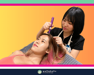 In the cosmopolitan city of Singapore, a female customer is experiencing the innovative Scalp Microneedling treatment at Wellaholic. This advanced treatment is designed to help individuals achieve their hair health goals by using microneedling technology to stimulate the scalp and promote hair growth. The Scalp Microneedling treatment is a non-invasive procedure that uses tiny needles to create micro-channels in the scalp, which triggers the body’s natural healing process and stimulates the production of growth factors that are beneficial for hair growth. This process results in healthier, thicker, and more robust hair, enhancing the individual’s overall appearance. The effectiveness of the Scalp Microneedling treatment is widely recognized. Many customers have reported visible improvements in their hair thickness and health after just a few sessions, making it a popular choice for those seeking a safe and effective hair health treatment. The female customer undergoing the treatment is in the capable hands of Wellaholic’s professional staff. Their expertise and dedication to customer satisfaction ensure a positive and comfortable experience throughout the treatment process.