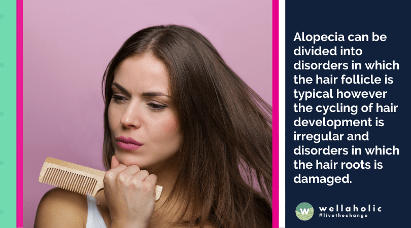 Alopecia can be divided into disorders in which the hair follicle is typical however the cycling of hair development is irregular and disorders in which the hair roots is damaged. 