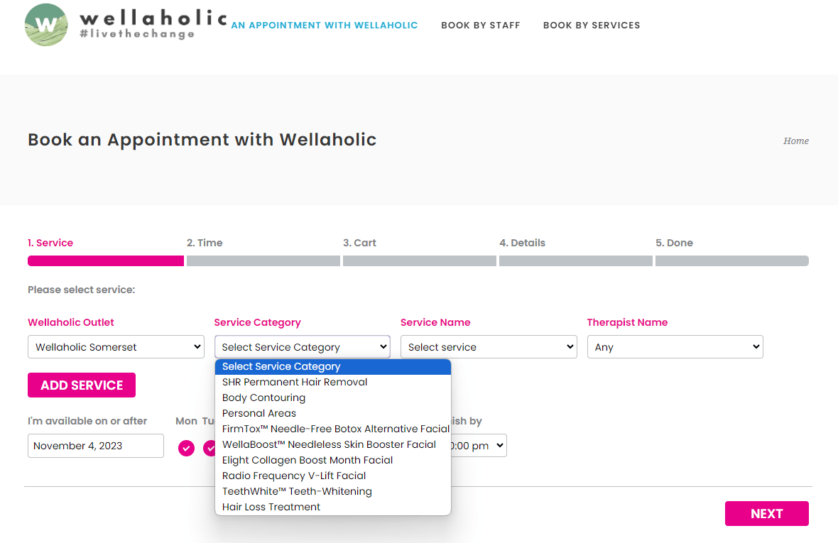 Wellaholic Booking System. Book Your Service Appointment Now!