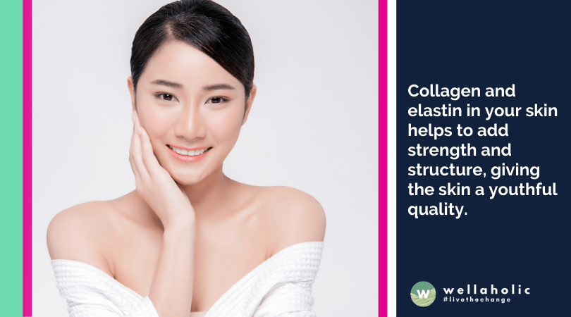 Collagen and elastin in your skin helps to add strength and structure, giving the skin a youthful quality.