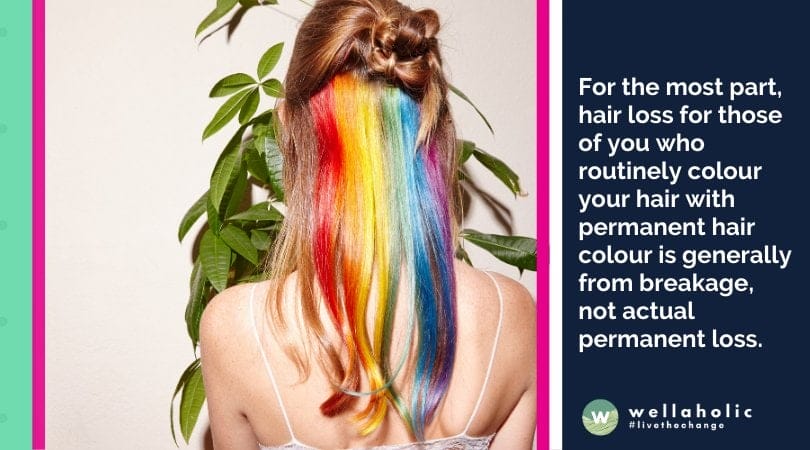 For the most part, hair loss for those of you who routinely colour your hair with permanent hair colour is generally from breakage, not actual permanent loss.