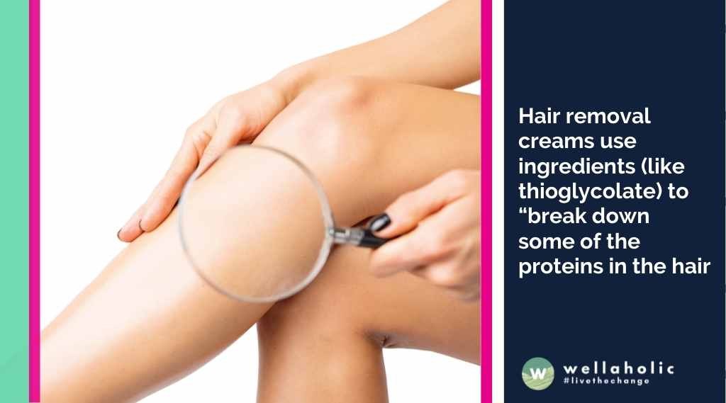 Hair removal creams use ingredients (like thioglycolate) to “break down some of the proteins in the hair