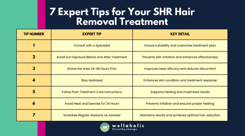 This table provides a straightforward overview of the essential steps to optimize SHR hair removal treatment. Each tip is paired with a key detail for easy understanding and implementation.