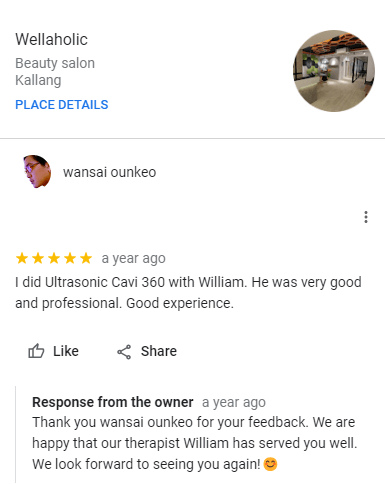 Wansai Ounkeo chose WellaCavi Ultrasonic Cavitation at Wellaholic to sculpt and contour his body. He had his treatment with William, whom he found very professional. Wansai noted the treatment was effective in aiding his body contouring goals and described his overall experience as good.