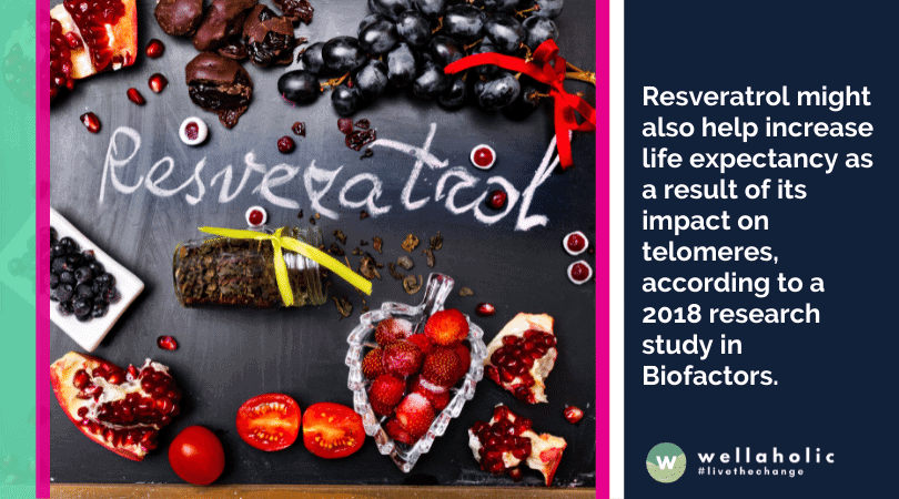 Resveratrol might also help increase life expectancy as a result of its impact on telomeres, according to a 2018 research study in Biofactors.