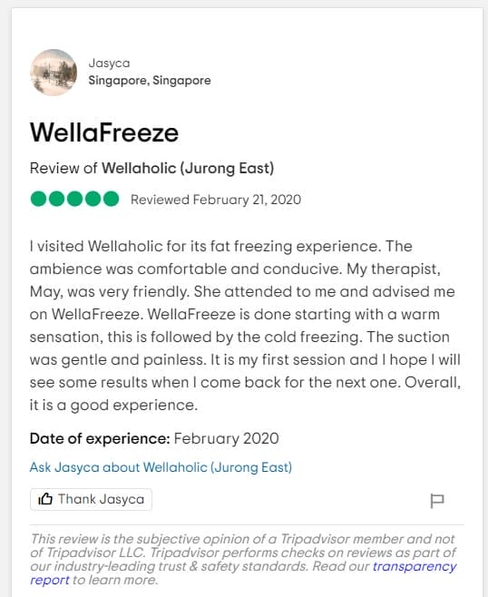 Jasyca shares positive review on WellaFreeze Fat Freeze by Wellaholic 