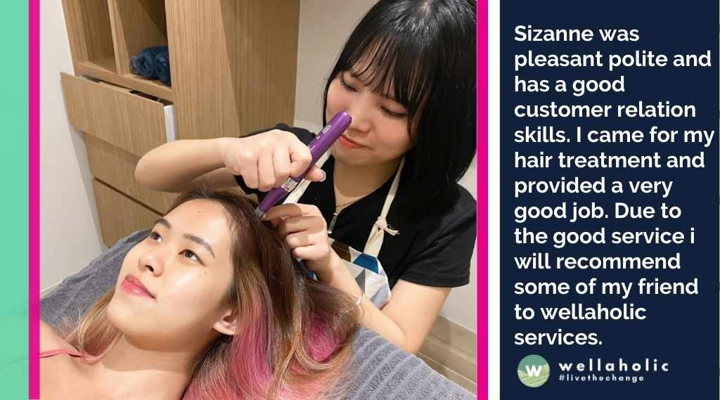 Sizanne was pleasant polite and has a good customer relation skills. I came for my hair treatment and provided a very good job. Due to the good service i will recommend some of my friend to wellaholic services.