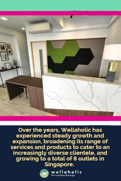 Over the years, Wellaholic has experienced steady growth and expansion, broadening its range of services and products to cater to an increasingly diverse clientele, and growing to a total of 8 outlets in Singapore. 