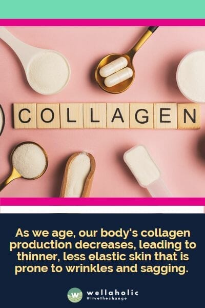 随着年龄增长，我们的身体胶原蛋白的产生减少，导致皮肤变得更薄、弹性减弱，容易出现皱纹和下垂现象。