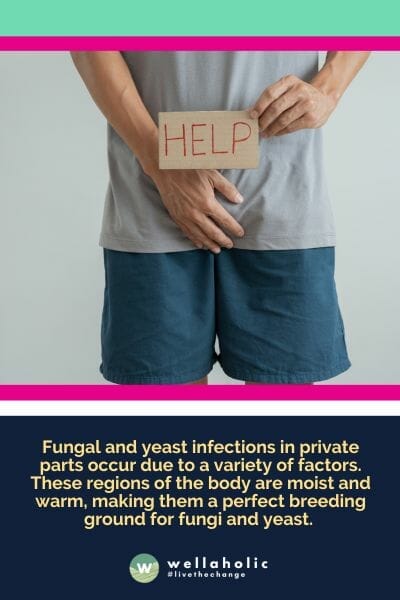 Fungal and yeast infections in private parts occur due to a variety of factors. These regions of the body are moist and warm, making them a perfect breeding ground for fungi and yeast. 