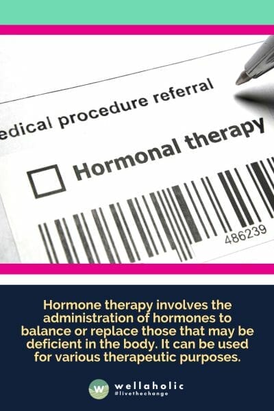 Hormone therapy involves the administration of hormones to balance or replace those that may be deficient in the body. It can be used for various therapeutic purposes.