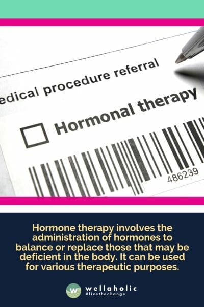 Hormone therapy involves the administration of hormones to balance or replace those that may be deficient in the body. It can be used for various therapeutic purposes.