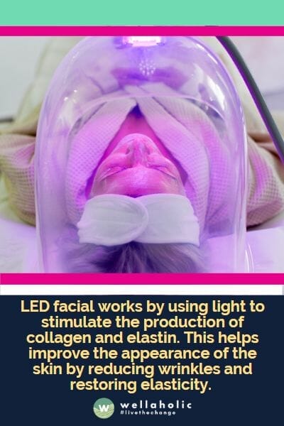   LED facial works by using light to stimulate the production of collagen and elastin. This helps improve the appearance of the skin by reducing wrinkles and restoring elasticity.