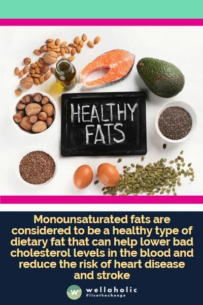 Monounsaturated fats are considered to be a healthy type of dietary fat that can help lower bad cholesterol levels in the blood and reduce the risk of heart disease and stroke