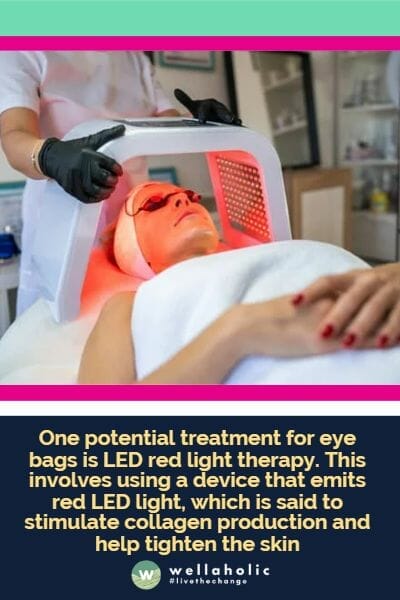 One potential treatment for eye bags is LED red light therapy. This involves using a device that emits red LED light, which is said to stimulate collagen production and help tighten the skin