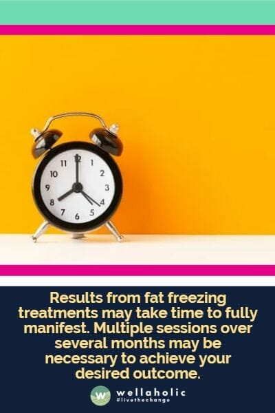 Results from fat freezing treatments may take time to fully manifest. Multiple sessions over several months may be necessary to achieve your desired outcome.