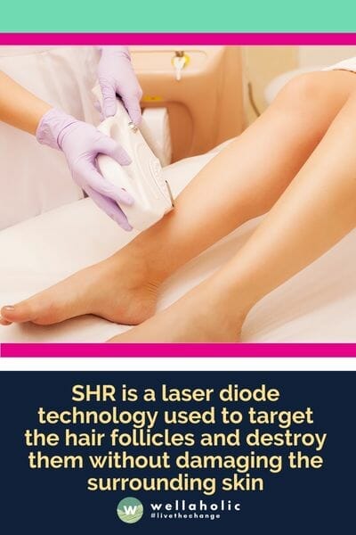 SHR is a laser diode technology used to target the hair follicles and destroy them without damaging the surrounding skin