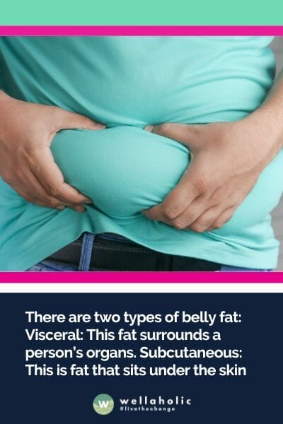 There are two types of belly fat: Visceral: This fat surrounds a person’s organs. Subcutaneous: This is fat that sits under the skin