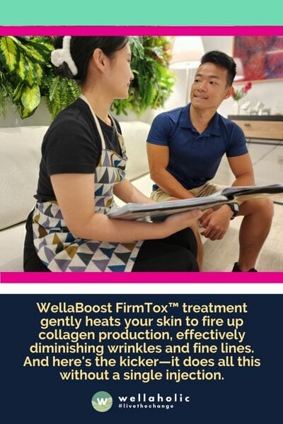 WellaBoost FirmTox™ treatment gently heats your skin to fire up collagen production, effectively diminishing wrinkles and fine lines. And here's the kicker—it does all this without a single injection.