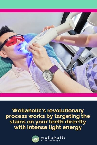 Wellaholic's revolutionary process Teethwhite works by targeting the stains on your teeth directly with intense light energy