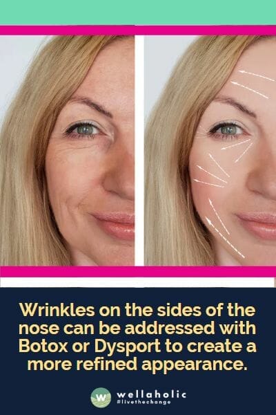 Wrinkles on the sides of the nose can be addressed with Botox or Dysport to create a more refined appearance.