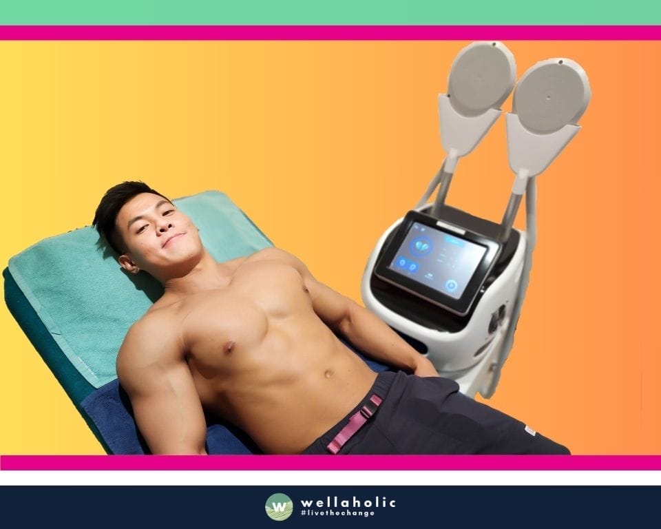 In the heart of Singapore, a male customer is experiencing the state-of-the-art WellaMuscle treatment at Wellaholic. This advanced treatment is designed to help individuals achieve their fitness goals by using EMS (Electrical Muscle Stimulation) technology to enhance muscle strength and improve body contour. The WellaMuscle treatment is a non-invasive procedure that uses electrical impulses to stimulate muscle contraction, mimicking the natural way the body moves. This process results in improved muscle tone and strength, enhancing the individual’s overall physique and fitness level. The effectiveness of the WellaMuscle treatment is widely recognized. Many customers have reported visible improvements in their muscle tone and strength after just a few sessions, making it a popular choice for those seeking a safe and effective fitness enhancement treatment. The male customer undergoing the treatment is in the capable hands of Wellaholic’s professional staff. Their expertise and dedication to customer satisfaction ensure a positive and comfortable experience throughout the treatment process.