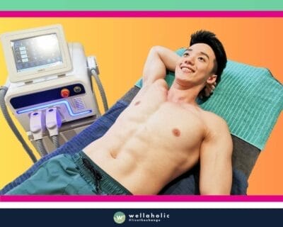 The image showcases the process of Wellaholic’s Boyzilian hair removal treatment. It depicts a clean and professional setting, ensuring the client’s comfort and privacy. The advanced equipment used for the treatment is also visible, highlighting Wellaholic’s commitment to using state-of-the-art technology for effective and painless hair removal. The image conveys a sense of professionalism and expertise, assuring potential clients of the high-quality service they can expect at Wellaholic.