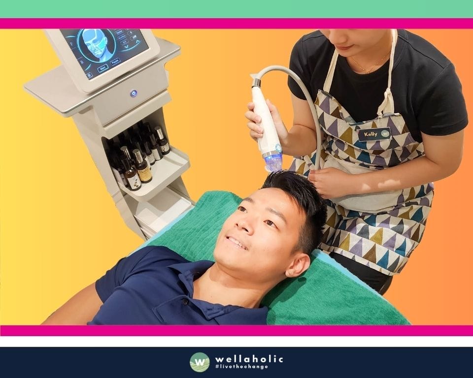 In the vibrant city of Singapore, a male customer is experiencing the innovative Scalp RF Microneedling treatment at Wellaholic. This advanced treatment is designed to help individuals achieve their hair health goals by using a combination of radio frequency (RF) and microneedling technologies to stimulate the scalp and promote hair growth. The Scalp RF Microneedling treatment is a non-invasive procedure that uses tiny needles to create micro-channels in the scalp, which triggers the body’s natural healing process and stimulates the production of growth factors that are beneficial for hair growth. The RF energy is then delivered through these channels, further enhancing the health of the scalp and hair follicles. This dual-action process results in healthier, thicker, and more robust hair, enhancing the individual’s overall appearance. The effectiveness of the Scalp RF Microneedling treatment is widely recognized. Many customers have reported visible improvements in their hair thickness and health after just a few sessions, making it a popular choice for those seeking a safe and effective hair health treatment. The male customer undergoing the treatment is in the capable hands of Wellaholic’s professional staff. Their expertise and dedication to customer satisfaction ensure a positive and comfortable experience throughout the treatment process.