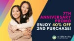 Celebrate Wellaholic's 7th Anniversary with a special promo this October! Get 40% off your second purchase on our range of beauty, fitness, and wellness services. From advanced skincare treatments to body sculpting and hair removal, elevate your self-care routine with evidence-based solutions. Don't miss this limited-time offer to achieve your personal best at unbeatable prices!