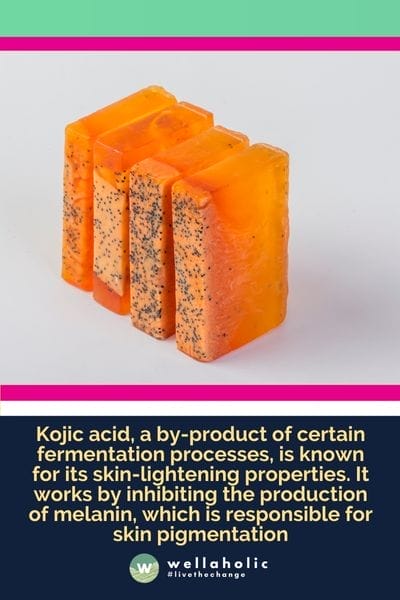 Kojic acid, a by-product of certain fermentation processes, is known for its skin-lightening properties. It works by inhibiting the production of melanin, which is responsible for skin pigmentation