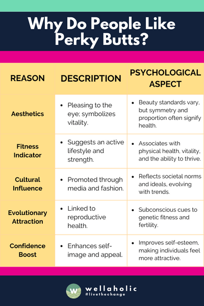 This table simplifies the complex interplay of aesthetic, psychological, and cultural factors that contribute to the appreciation of perky butts. It's a fascinating blend of biology, society, and personal preference, don't you think?






