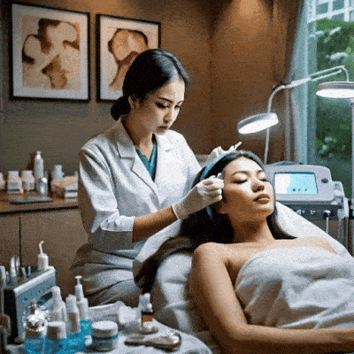  gif image of a pretty Asian lady undergoing microneedling for scalp treatment